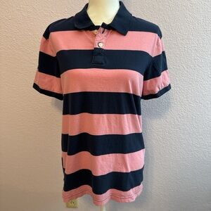 Rugby Inspired Pink and Navy Striped Polo Shirt